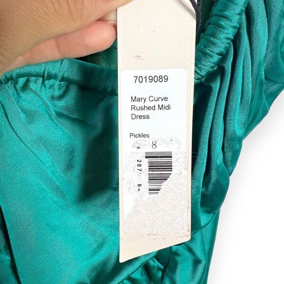 NEW ET Ochs Mary Curve Rushed One-shoulder Satin Teal Midi Dress Pickles Size 8 - Picture 11 of 13